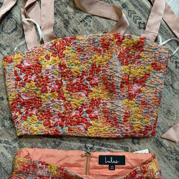 LULUS Ellarina Pink Multi Metallic Tie-Strap Two-Piece Midi Dress XS - Picture 11 of 11